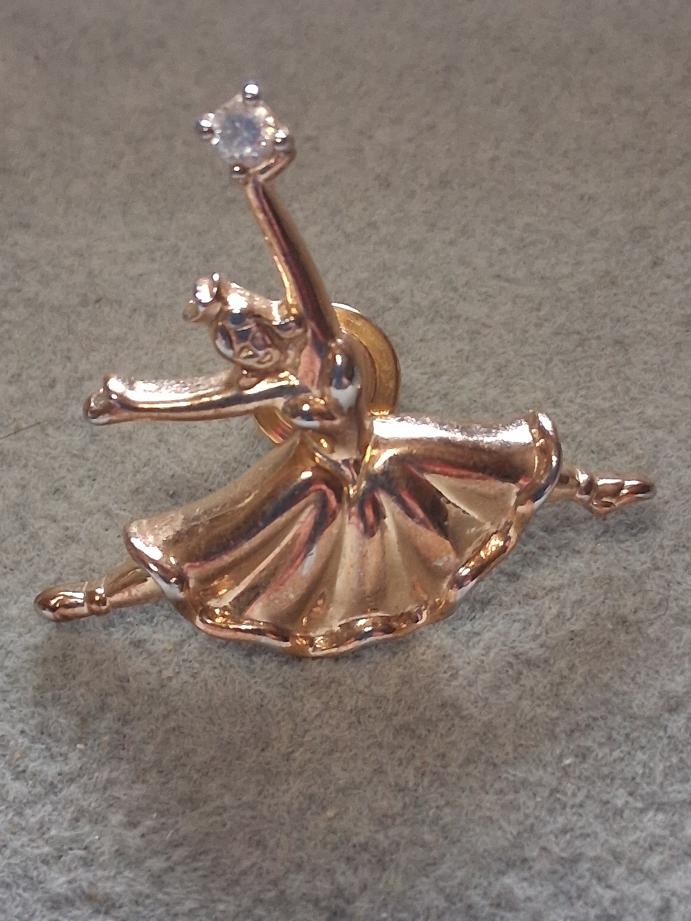Avon Gold-Tone Ballerina Brooch with Clear Stone